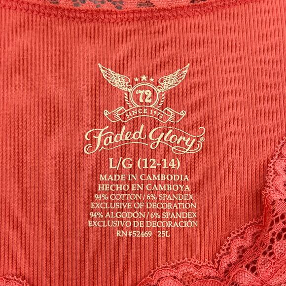 Faded Glory Coral Lace Trim Y2K Style Baby Doll Feminine Fairy Whimsy Tank Top - Picture 5 of 8